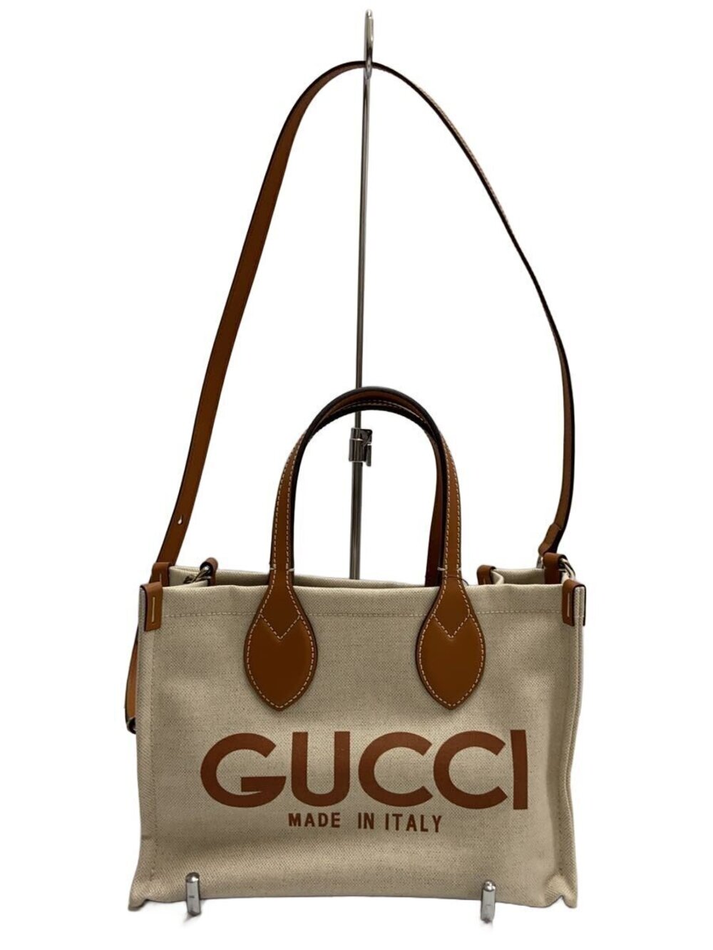Gucci beige brown tote bag brown leather dual top handles shoulder